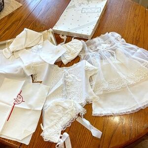 Vintage 9pc Boy/Girl White Baptism/Christening baby outfit w/box